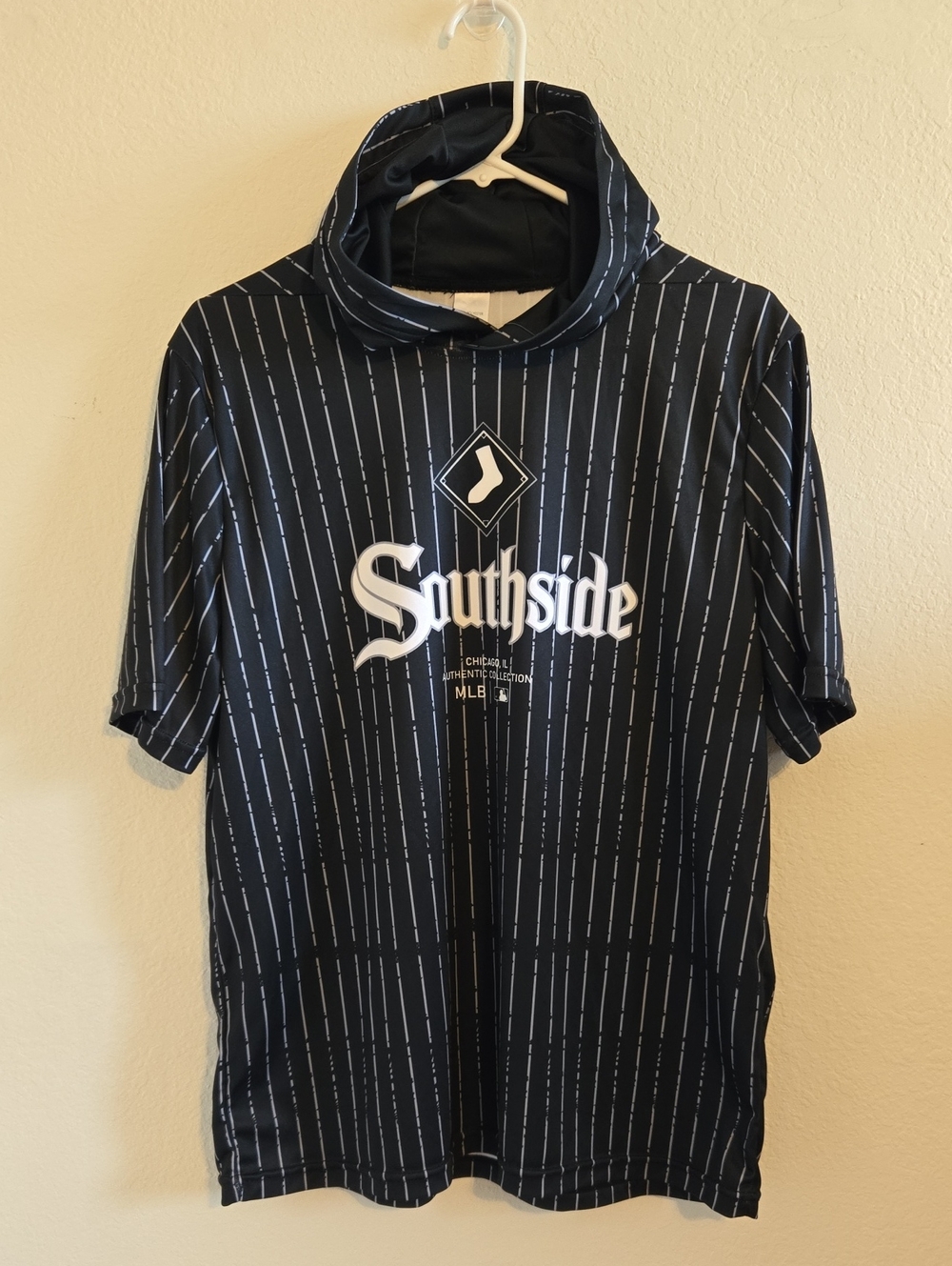 MLB Chicago White Sox Southside Pinstripe Short-Sleeve Hoodie - Black - Large